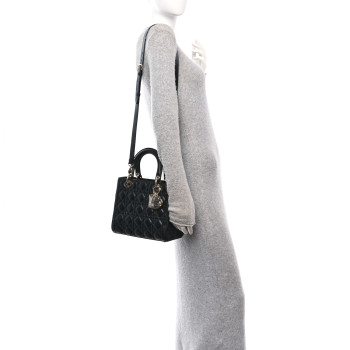 CHRISTIAN DIOR Lambskin Cannage Medium Lady Dior Black