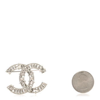 CHANEL Crystal Pearl CC Star Coco Flapper Brooch Silver