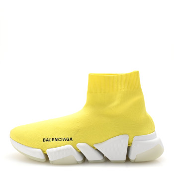 BALENCIAGA Ribbed Knit Womens Speed 2.0 Transparent Sole Sneakers 39 Yellow