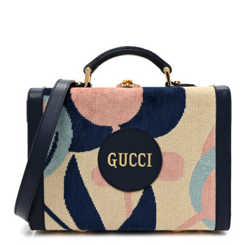 GUCCI Chenille Textured Dollar Calfskin Print Savoy Top Handle Beauty Case Blue Multicolor