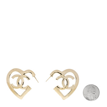CHANEL Metal CC Heart Coco In Love Hoop Earrings Gold