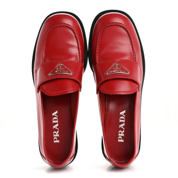 PRADA Spazzolato Metal Triangle Logo 20mm Loafers 38 38 Scarlotto