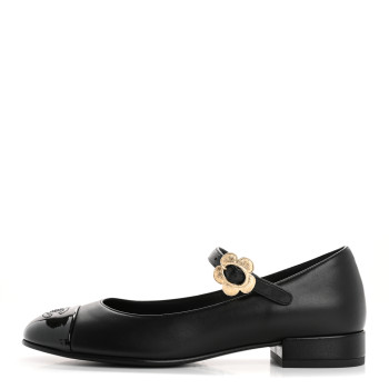 CHANEL Lambskin Patent Cap Toe Mary Jane Flats 36 Black