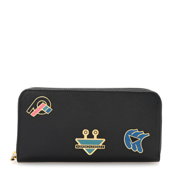 PRADA Saffiano Metal Zip Around Wallet Black