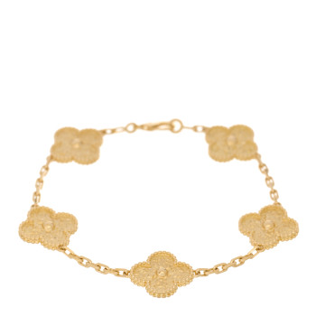 VAN CLEEF & ARPELS 18K Yellow Gold 5 Motifs Vintage Alhambra Bracelet