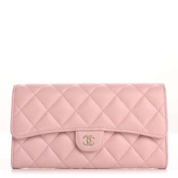 CHANEL Caviar Quilted Large Gusset Flap Wallet Light Pink