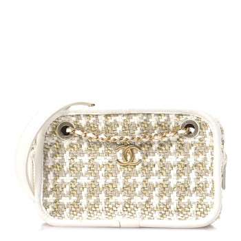 CHANEL Metallic Lambskin Viscose Woven Small Camera Case White Gold