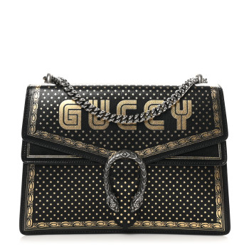 GUCCI X SEGA Calfskin GUCCY Stars Medium Dionysus Shoulder Bag Black Gold