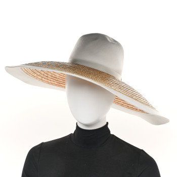 GUCCI Straw Felt Wide Brim Hat S Beige White