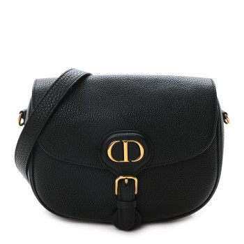 CHRISTIAN DIOR Grained Calfskin Medium Bobby Flap Black