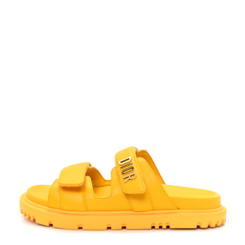 CHRISTIAN DIOR Lambskin Dioract 10mm Slide Sandals 36.5 Amber Yellow