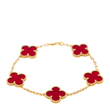 VAN CLEEF & ARPELS 18K Yellow Gold Carnelian 5 Motifs Vintage Alhambra Bracelet
