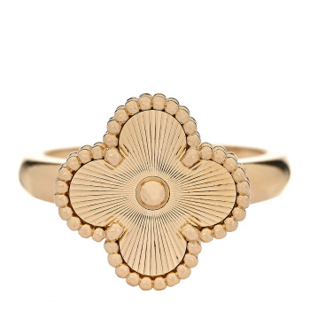 VAN CLEEF & ARPELS 18K Yellow Gold Guilloche Vintage Alhambra Ring 56 7.5
