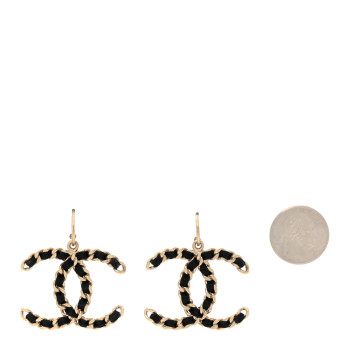 CHANEL Satin CC Chain Earrings Light Gold Black