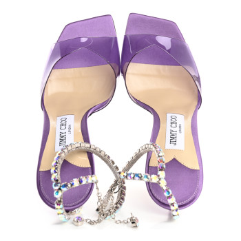JIMMY CHOO Satin PVC Crystal Saeda 100 Sandals 38 Wisteria