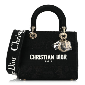 CHRISTIAN DIOR Canvas Embroidered Toile de Jouy Soleil Medium Lady D-Lite Black