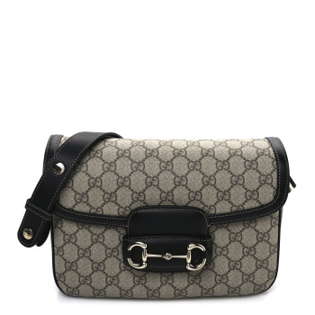 GUCCI GG Supreme Monogram Horsebit 1955 Soft Small Shoulder Bag Beige Black