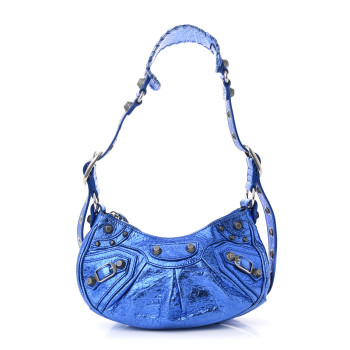 BALENCIAGA Metallic Arena Agneau Le Cagole Shoulder Bag XS Blue