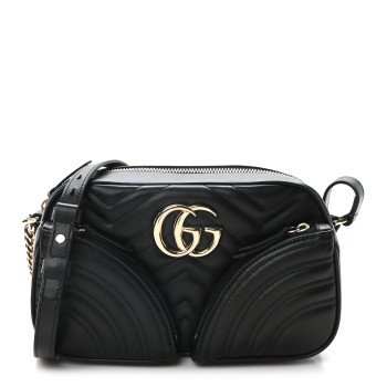 GUCCI Calfskin Matelasse Small GG Marmont 2.0 Shoulder Bag Black