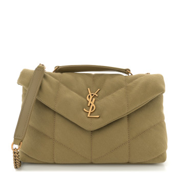 SAINT LAURENT Canvas Quilted Toy Loulou Puffer Monogram Chain Satchel Fir Green