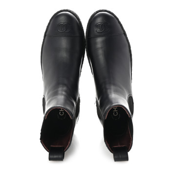 CHANEL Calfskin Cap Toe CC Ankle Boots 40 Black