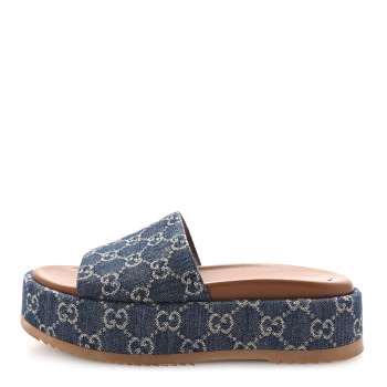 GUCCI Jacquard Black Denim GG Monogram Angelina Platform 55mm Slide Sandals 37 Blue Tea