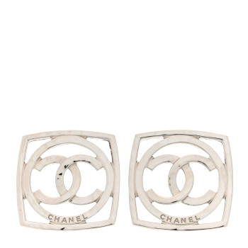 CHANEL Metal Square CC Earrings Silver