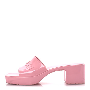 GUCCI Rubber Gucci Logo Womens Platform 20/60mm Slide Sandals 38 Wild Rose