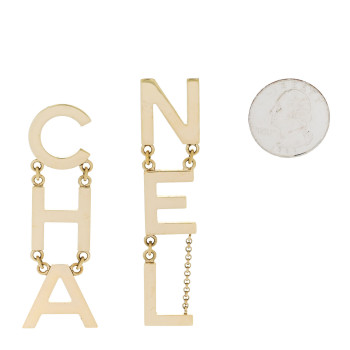 CHANEL Metal Cha-Nel Logo Drop Earrings Gold
