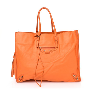 BALENCIAGA Veau Papier A4 Zip Around Tote Mandarine