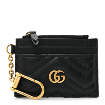 GUCCI Calfskin Matelasse Chevron GG Marmont Key Case Card Holder Black