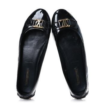 LOUIS VUITTON Patent Calfskin Oxford Ballerina Flats 38.5 Black