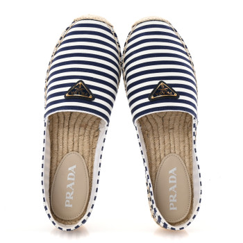 PRADA Canvas Striped Triangle Logo Saint Tropez Espadrilles 39 White Blue