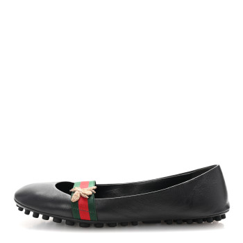 GUCCI Calfskin Bayadere Bee Ballerina Flats 38.5 Black