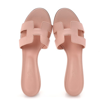 HERMES Epsom Oasis Sandals 40 Rose Pale