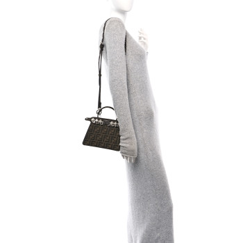 FENDI Fabric Jacquard FF 1974 Crystal Petite Peekaboo I SEE U Satchel Tabacco Moro