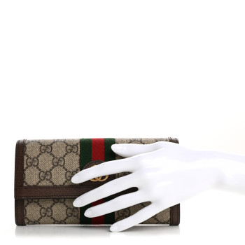 GUCCI GG Supreme Monogram Web Ophidia Continental Wallet Brown