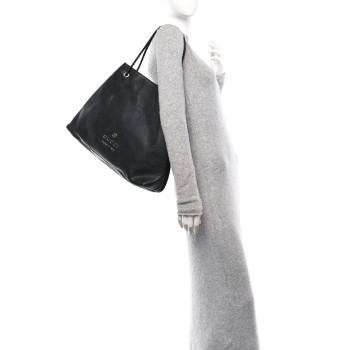 GUCCI Calfskin Large Gifford Braided Handle Tote Black