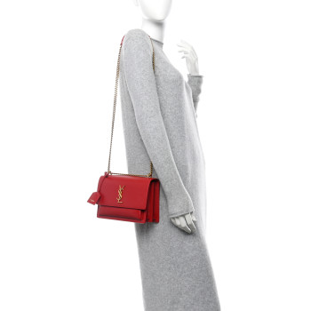 SAINT LAURENT Calfskin Medium Monogram Sunset Rouge Eros