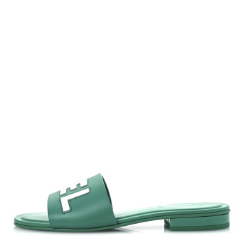 CHANEL Calfskin Patent Calfskin Logo Mules 38 Green White