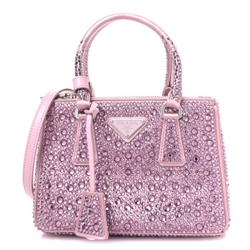 PRADA Satin Crystal Mini Galleria Double Zip Tote Alabastro