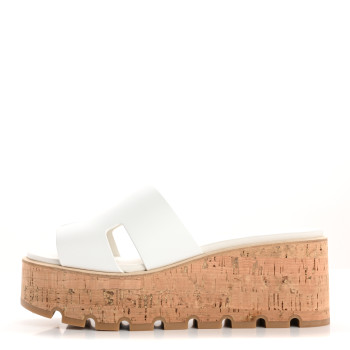 HERMES Calfskin Cork Eze 30 Sandals 38 White