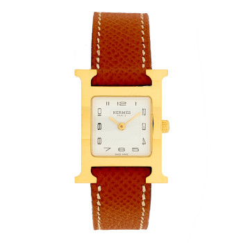 HERMES Stainless Steel Epsom 21mm Heure H Hour Quartz Watch Gold