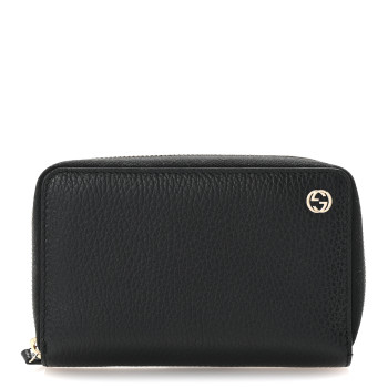 GUCCI Dollar Calfskin Medium GG Zip Around Wallet Black