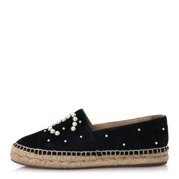 CHANEL Suede Pearl CC Espadrilles 37 Black
