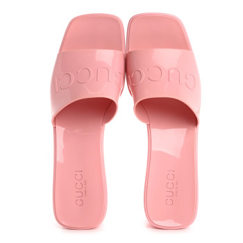 GUCCI Rubber Gucci Logo Womens Platform 20/60mm Slide Sandals 40 Wild Rose