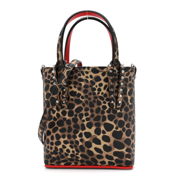 CHRISTIAN LOUBOUTIN Calfskin Leopard Mini North South Cabata Tote Multicolor