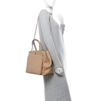 CHANEL Caviar Quilted Large Business Affinity Shopping Bag Beige
