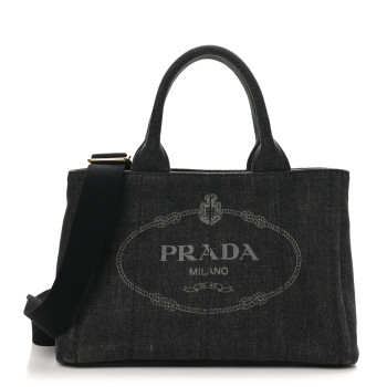 PRADA Denim Small Logo Tote Black
