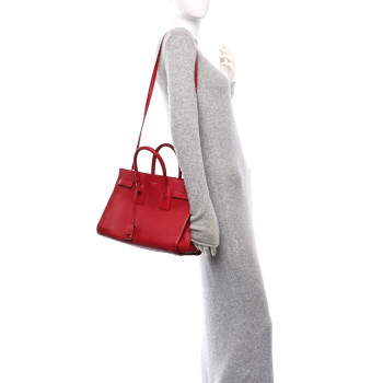 SAINT LAURENT Calfskin Small Sac De Jour Lipstick Red